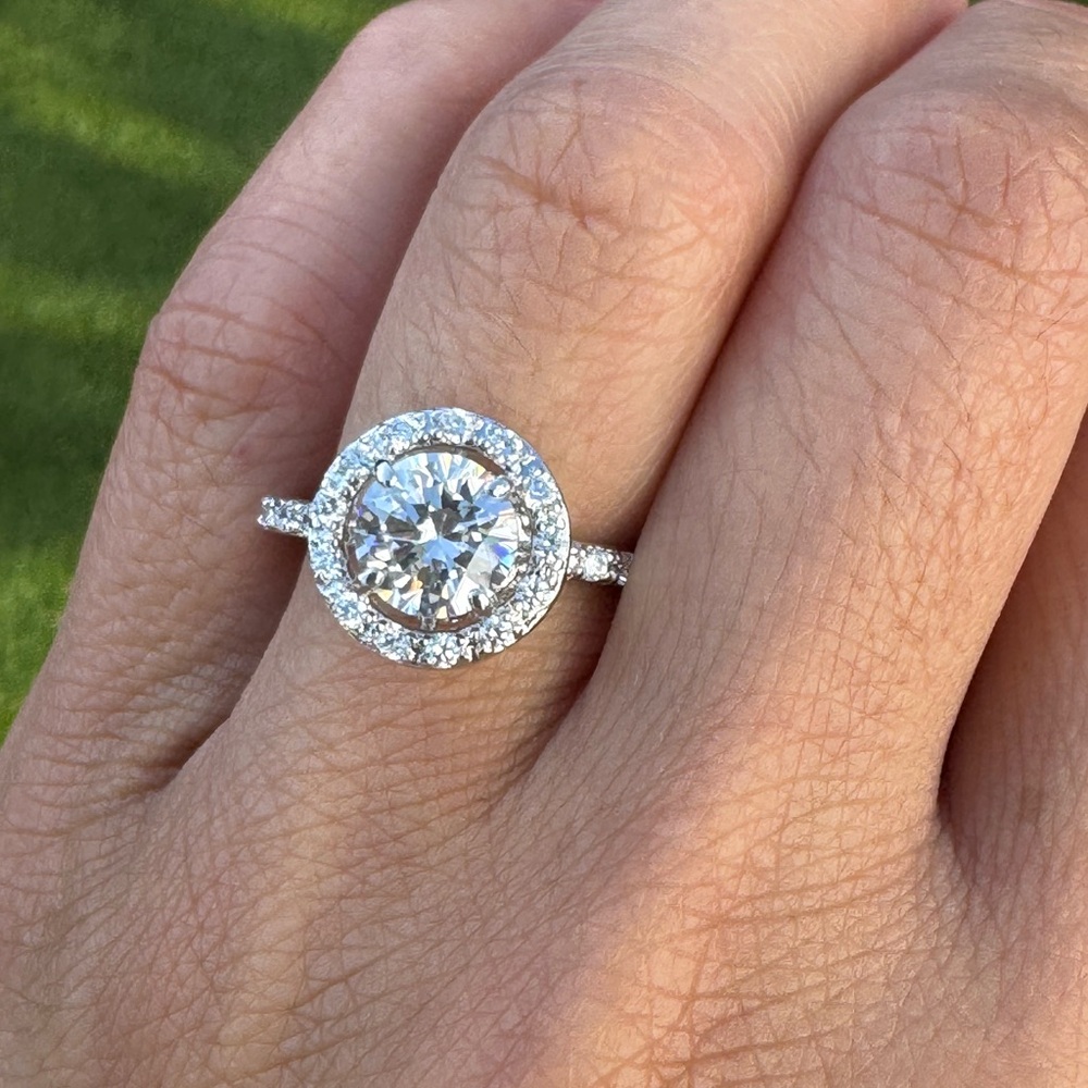 Elegant Silver Halo Ring Rhodium Plated Engagement Ring